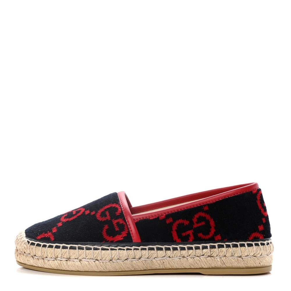 Gucci Velvet Terry Cloth GG Monogram Blue Red Espadrilles Size 37.5